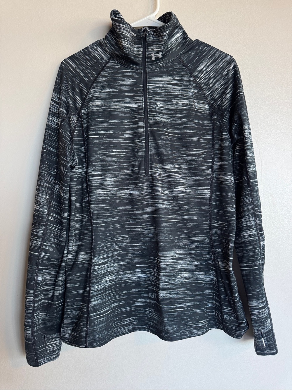 Under Armour ColdGear 1/2 Zip Pullover Large Black White Space Dye Thumbholes